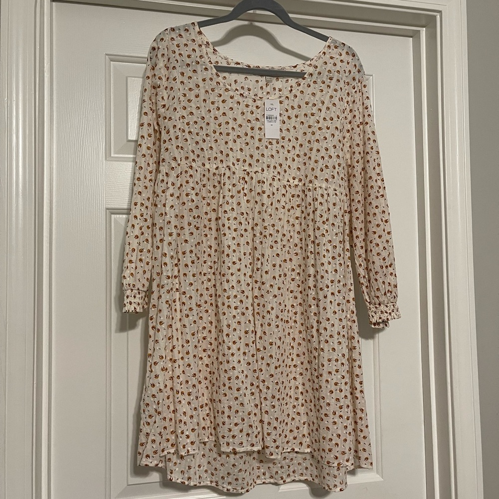 LOFT Cream and Brown Floral Blouse